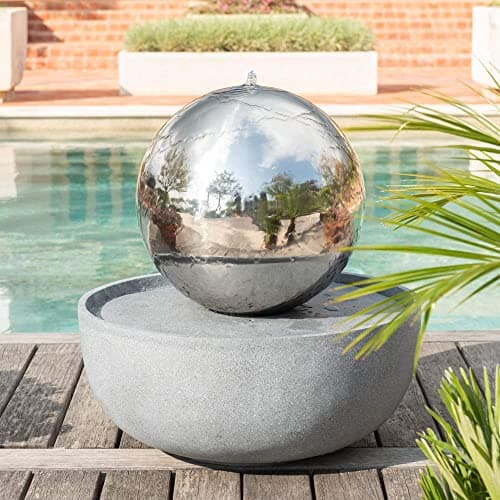 Image of Primrose 50cm Stainless Steel Sphere & Basin Giant Eclipse Garden Patio Water Feature with LEDs