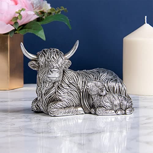 Image of The Leonardo Collection Reflections Silver Cow & Baby S Figurine For Home & Office | Home Decor Ornaments Gift For Women & Men | Beautiful Figurine For Indoor & Outdoor | Living Room Decor Ornaments