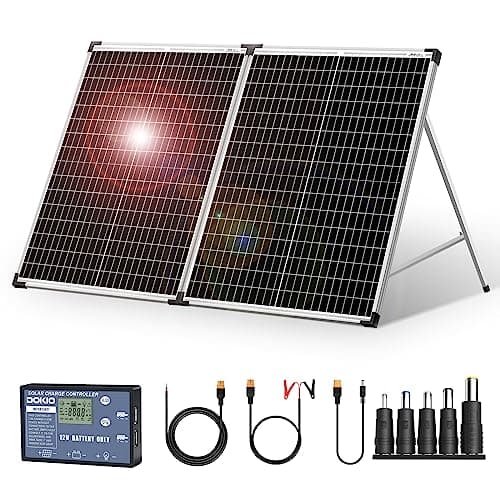 Image of DOKIO Foldable Portable Solar Panel 100 Watt 12 Volt Monocrystalline Solar Suitcase with Waterproof Charge Controller