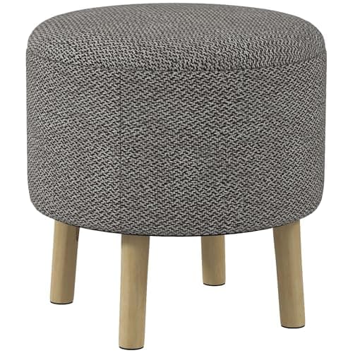 Image of HOMCOM Round Storage Stool, Linen Fabric Upholstered Foot Stool with Removable Top, Padded Seat, Hidden Space and Wooden Legs for Living Room, Light Grey