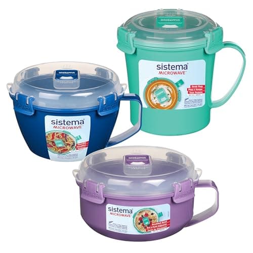 Image of Sistema Microwave Containers | Microwave Soup MugPorridge Bowl & Noodle Bowl | Microwave Food Containers with Steam Release Vents | BPA-Free | 3 Count