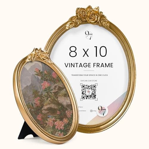 Image of 97 Decor Gold Oval Frame 8x10 - Gold Vintage Picture Frames 8x10, Antique Ornate Frames 8 X 10 With Glass Front For Tabletop Photo Display And Wall Hanging, Golden Rose Frame 8 By 10