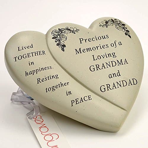 Image of Angraves Grandma & Grandad Double Heart Flower Graveside Memorial Ornament Verse Plaque
