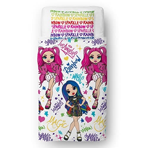 Image of Rainbow High Official Single Childs Duvet Cover Set | Glow Design Reversible 2 Sided Bedding Including Matching Pillow Case | Character World Brands Single Bed Set