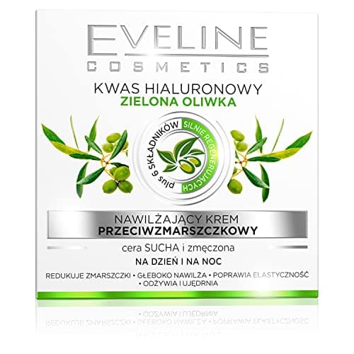 Image of Eveline Cosmetics Kwas Hialuronowy & Zielona Oliwka Moisturizing Anti-Aging Day/Night Cream for Dry & Tired Skin - 6 Active Ingredients, Hyaluronic Acid, Olive Oil - 50ml