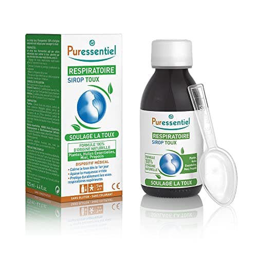 Image of Puressentiel Respiratory Cough Syrup 125ml - Cough Relief for All Coughs + Cold & Flu - Chesty Cough, Mucus Cough - 100% Natural Origin Medical Device - Essential Oils & Honey - for Children Aged 12+