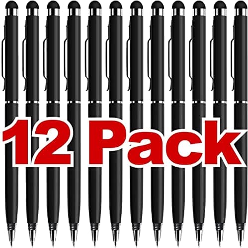 Image of Laptop Pen Touch Screen Stylus 2 in 1 Tablet & with Ballpoint Ink Writing Pens Compatible with iPad iPhone Kindle Fire Samsung Galaxy Android 12 PACK (Black Pens with Blue Ink)