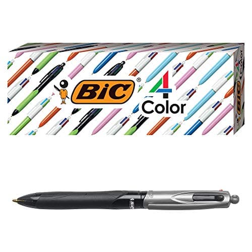 Image of BIC 4-Color Grip Ballpoint Pen, Blue Barrel, Medium Point (1.0mm), Assorted Inks, 3-Count