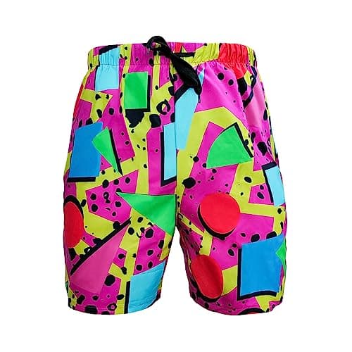 Image of Lumeifushi 80s Bilayer Shorts for Men 90s Swim Shorts 80s Summer Party Shorts Hawaiian Beach Shorts Disco Shorts, 80s 90s Neon Pink, X-Large