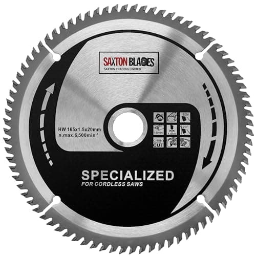 Image of Saxton 165mm x 80T TCT Thin Kerf Fine Cut Cordless Circular Saw Blade Compatible with Dewalt Makita Bosch