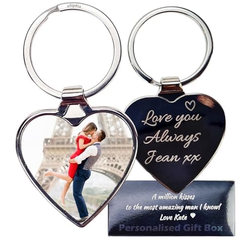 Image of Personalised Photo Heart Keyring, Custom Picture Printed Message Engraved Valentines Keychain, Keepsake for Him, Her, Valentines, Memorial, Anniversary, Birthday, Couple Gift (Love Heart Keyring)