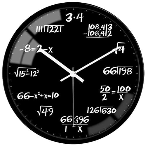 Image of VIKMARI 12 Inch Glass Wall Clock Decorative Math Teaching Style Round Clocks Modern Black Battery Operated Silent Non Ticking Hanging Wall Clocks