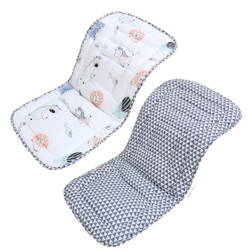 Image of Baby Pushchair Seat Liners,Pram Liner Universal Fit for Most Pushchairs,100% Cotton Double-Sided Baby Stroller Cushion Pad,Stroller Seat Cover for Toddler Infant 1 Pack,78x34cm(Lions+Triangle)
