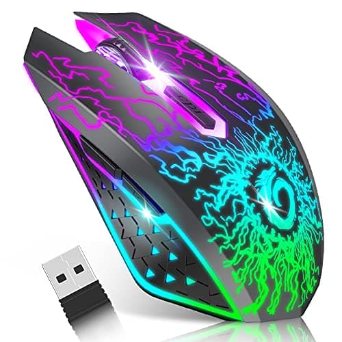 Image of VersionTECH. Wireless Gaming Mouse, Rechargeable Computer Mouse Mice with Colorful LED Lights, Silent Click, 2.4G USB Nano Receiver, 3 Level DPI for PC Gamer Laptop Desktop Chromebook Mac -Black