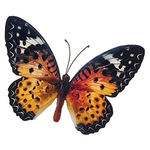 Image of Willow & Avon Bright Orange Brown Single Butterfly Metal Wall Art Plaque 26cm x 35cm