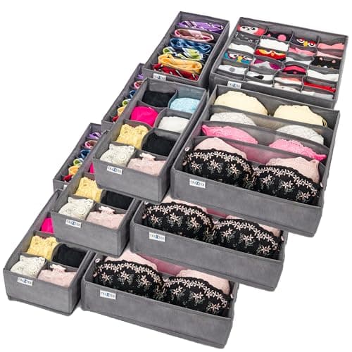 Image of Craxter Underwear Drawer Organiser Divider – Set 12 of Fabric Drawer Dividers for Clothes, Foldable Wardrobe Draw Organizer for Baby clothes, Socks, Bras, Scarf, Ties, Belts, Knickers