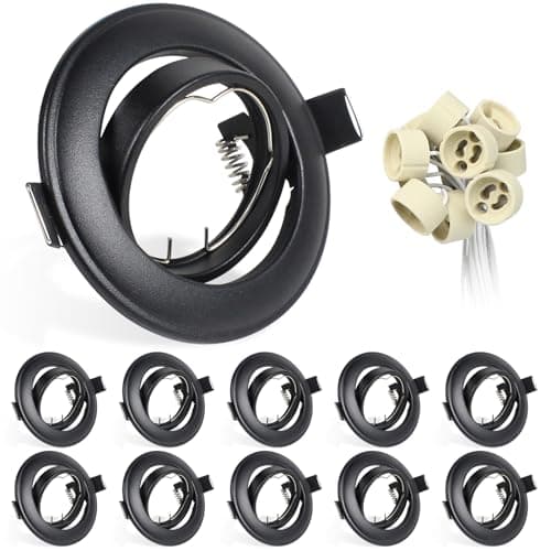 Image of Wondlumi 10X GU10 Downlights for Ceilings 360° Tilt Swivel Recessed Spotlights Metal Frame Round Matt Black GU10 Downlight Fitting with Lamp Holders, Cutout: 68-85mm, No Bulbs