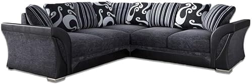 Image of Dual Arm Corner Sofa - 2 C 2 5 Seater Couches - Modern Shannon Farrow with Curved Arm Style - Sectional Scatter Back Settee - Elegant Suite Sofa Sets for Living Rooms Cinema Lounge (Black/Grey, 2C2)