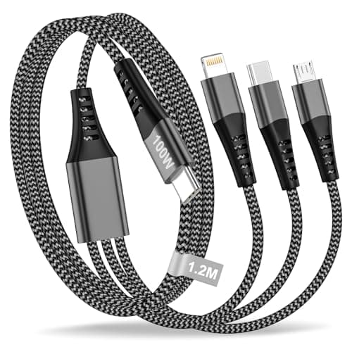 Image of USB C Multi Charger Cable 1.2M, 100W 3 in 1 Charging Cable Fast Charge with PD USB C/Micro/Lightning Cable Lead, Nylon USBC Phone Multi cable for iPhone 17/16/15/14/13,MacBook Pro/Air,Samsung,and more