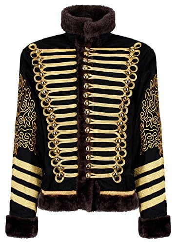 Image of Ro Rox Jimi Hendrix Hussar Military Parade Jacket Faux Fur Men’s Military Jacket, Black & Gold, M