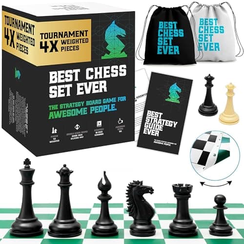 Image of Best Chess Set Ever Tournament Chess Set | 11.4cm Regulation-Plus King | Quadruple-Weighted Staunton Pieces | 50x50cm Double-Sided Silicone Board | 2 Extra Queens | For Serious Adult Players