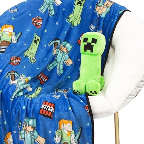 Image of Jay Franco Minecraft Creeper Plush Mini Pillow Buddy & 130 x 150cm Fluffy Throw Blanket Set - Kids Super Soft 2 Piece Cuddle Set