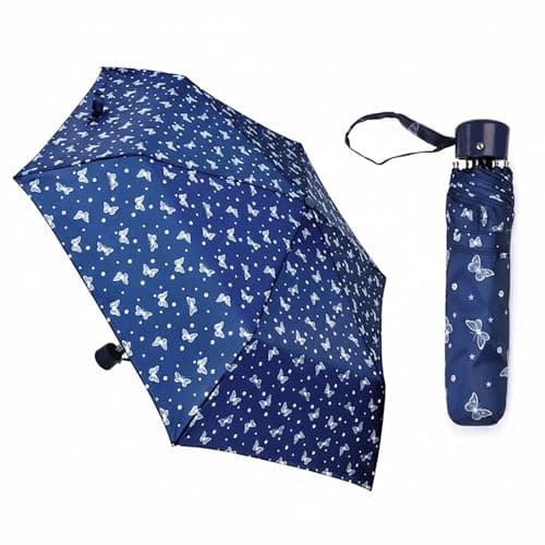 Image of A2Z Ladies Folding Souvenir Umbrella Dachshund Sausage Dog Cow Butterfly Birds Foral APO and Plain Black Lightweight Supermini Travel Brolly - Butterfly Navy