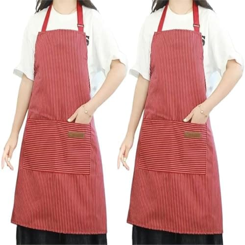 Image of SiHuiTu Adjustable Apron Unisex Apron with Pocket Cooking Kitchen Chef Aprons for Women Men Home Kitchen Butchers BBQ Restaurant (Red 2pcs)