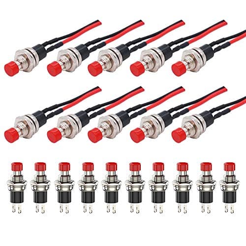 Image of GTIWUNG 20Pcs 1A 250V AC 2Pins SPST Momentary Mini Push Button Switch Normal Open, 7mm Prewired Push Button Switch, Pushbutton Switches with Pre-soldered Wires for Model Railway Hobby, Red