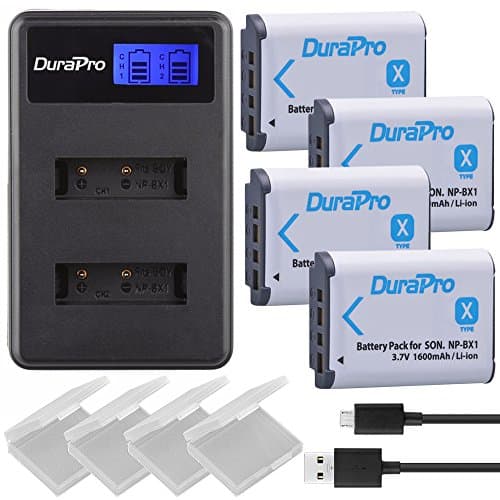 Image of DuraPro 4Pcs 1600mAh NP-BX1 NP BX1 Battery + LCD Dual USB Charger for for Sony NP-BX1 Battery Sony DSC-RX100 RX100 II DSC-WX500 HX300 WX300 HX400V WX300 WX350 HDR AS100v AS200V AS15 AS30V AS300 M3 M2