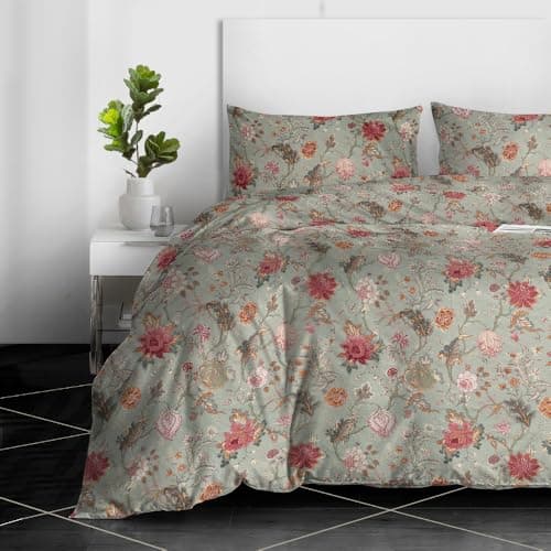Image of RAYBedding 3PCS King Size Duvet Cover Set 100% Egyptian Cotton Bedding King Size Bed Set 400 Thread Count Floral Printed Autumn Bloom Duvet Cover King with Pillow Cases 2 Pack
