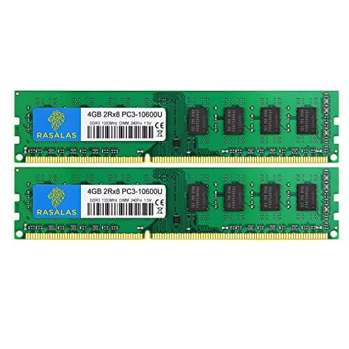 Image of Rasalas PC3-10600 8GB Kit (2x4GB) DDR3-1333 PC3 10600U Ram DDR3 2Rx8 PC3-10600U 1333 mhz DDR3 1.5V CL9 240-pin Memory Module Upgrade for Desktop