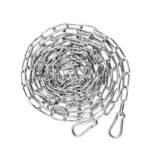 Image of Stainless Steel Chains, 3mm x 5 Meter Stainless Steel Security Chain Links, Heavy Duty Chain Links, Galvanised Metal Chains for Outdoor Fence Gates Bikes Swings Clotheslines, with 2 Carabiners