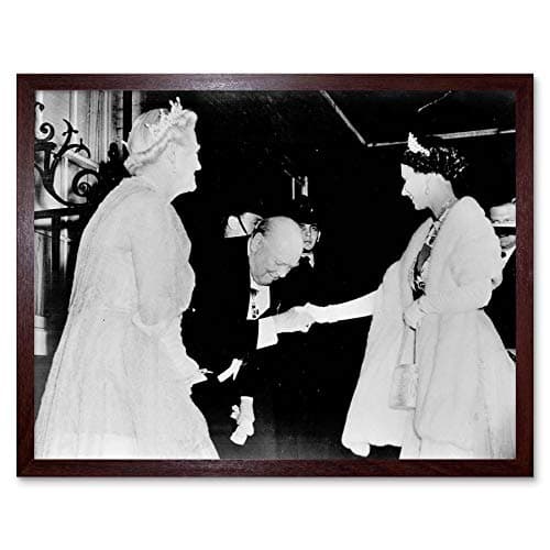 Image of Wee Blue Coo Vintage Photography Winston Churchill Queen Elizabeth Handshake Art Print Framed Poster Wall Decor 12X16 Inch