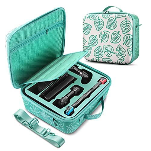 Image of TNP Travel Hard Shell EVA Portable Kit Case for Nintendo Switch New Horizon Animal Leaf Crossing, Switch Lite, Joy-Cons, Docking Station, AC Adapter, HDMI Cord, Game Cartridges, Storage Bag