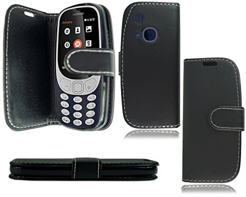 Image of PIXFAB For Nokia 3310 (2G) 2017 Luxury Leather Flip Wallet Phone Case Cover - Black Book Wallet