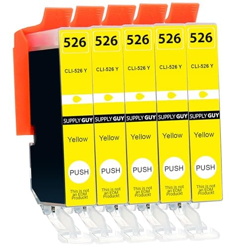 Image of Supply Guy 5 Ink Cartridges compatible with Canon CLI-526 Yellow for Pixma IP4850 IP4950 IX6550 MG5140 MG5150 MG5200 MG5240 MG5250 MG5300 MG5340 MG5350 MG6150 MG6250 MG8150 MG8240 MG8250 MX715 MX885