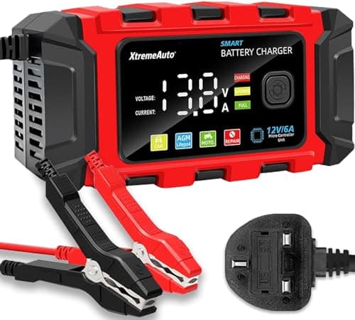 Image of Xtremeauto 12V Smart Battery Charger 6A – Fully Automatic Car Battery Maintainer, Desulfator & Repair Charger for Cars, Motorcycles, ATVs, RVs, Lawn Mowers & More