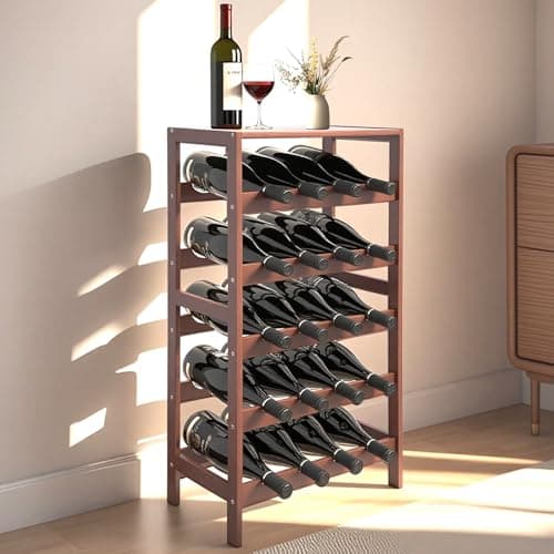 Image of Glsety 20 Bottle Wooden Wine Rack with Table Top, 5 Tier Bamboo Freestanding Floor Wine Storage Holder, Retro Minimalist Style Home Decorations Wine Display Shelves for Kitchen Dining Room Bar