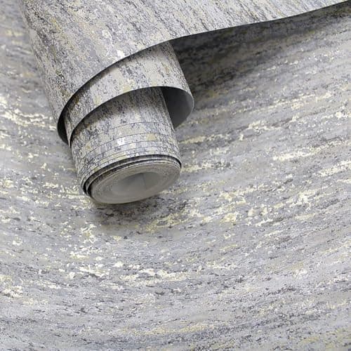 Image of SOPHIE LAURENCE Grey & Gold Wave-Effect Textured Wallpaper – Metallic Shimmer Feature Wall Roll 10 m | Heavy-Duty, Washable, Paste-The-Paper Wallpaper
