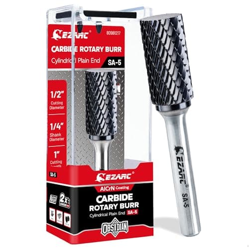 Image of EZARC AlCrN Carbide Rotary Burr Bit (Pro), SA-5 Double Cut Carbide Burr 1/4" Shank Die Grinder Cutting Burrs Bit for Hard Metal Working, 1-Pack