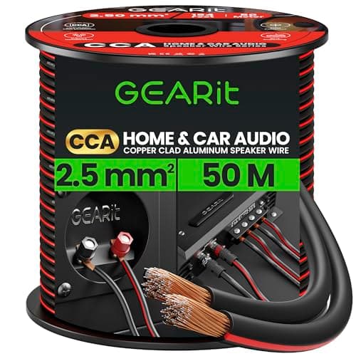 Image of GEARit 2x2.5mm² Speaker Cable 50M, 14AWG Twin Core Speaker Wire with Polarity Markings, Flexible CCA Copper Clad Aluminum Audio Cable for In-Wall Home Home Cinema, HiFi & Car Stereo - Black