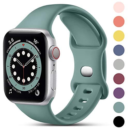 Image of CeMiKa Compatible with Apple Watch Strap 38 mm 40 mm 41 mm 42 mm, Replacement Silicone Sports Bracelets Compatible with iWatch Bracelet Series 11 10 9 8 7 6 5 4 3 2 1 SE SE3, Women Men, Pine Green