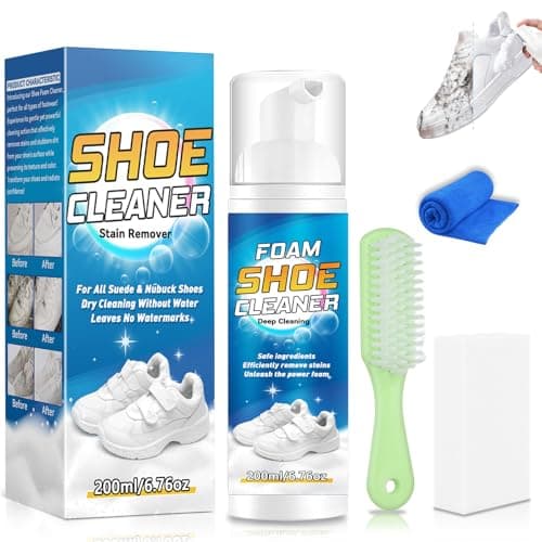 Image of Wonshine Shoe Cleaner Foam 200ml, White Trainer Cleaner With Brush & Cloth, Deep Cleaning Formula and Shoe Cleaning Kit for Suede, Leather, Knit, Boots, Canvas, PU (clear)