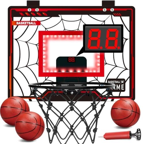 Image of Basketball Hoop Indoor, Mini Basketball Hoop for Boys and Adults with Cool LED Lights Boys Gifts Basketballs Toys Gifts Room Accessories for Teen Boy 8 9 10 11 12