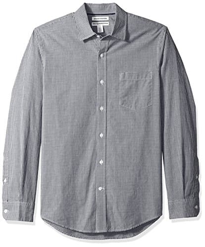 Image of Amazon Essentials Men's Slim-Fit Long-Sleeve Poplin Shirt, Black Gingham, S