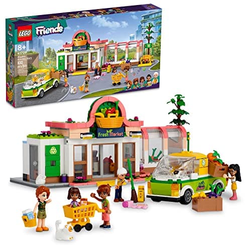 Image of LEGO Friends Organic Grocery Store 41729, Supermarket Toy Shop for Girls and Boys 8 Plus Years Old, Playset with Truck & 4 Mini-Dolls