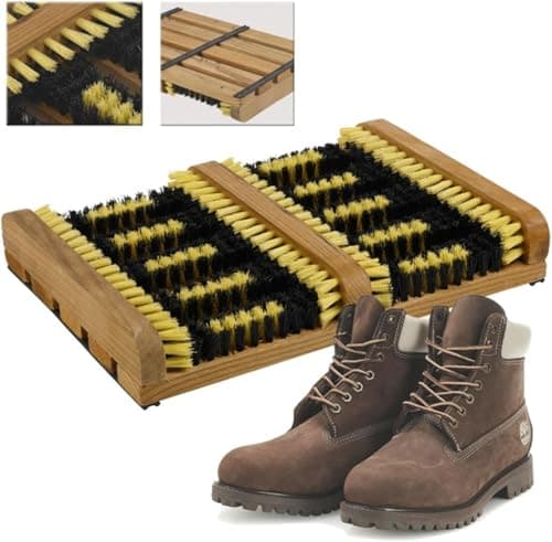 Image of Heavy Duty Double Shoe Cleaner - Boot Scraper Brush Outdoor Door Mat Wellington | Shoe Trainer Boot Scraper Scrubber | Wooden Frame | Effortless | Snow Ice Mud Dirt