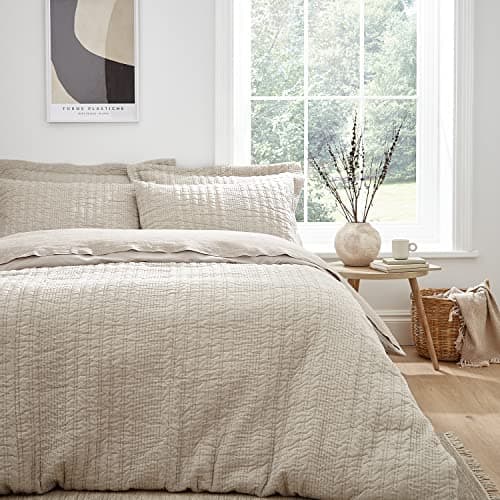 Image of Pineapple Elephant Tamba Jersey Stripe Quilted Double Duvet Cover Set with Pillowcases Natural