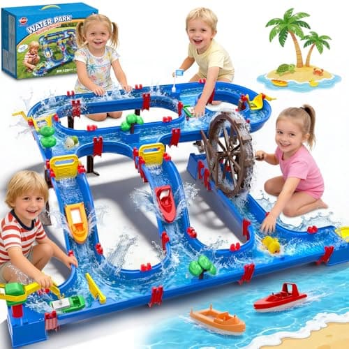 Image of VATOS Double-Tier Watermill Summer Toy, 120 PCS DIY Water Table Toys for Kids, Girls, Boys 4-6 Years, Outdoor Water Toys Backyard, Beach, Balcony, Garden Fun Water Playset for Kids Pets